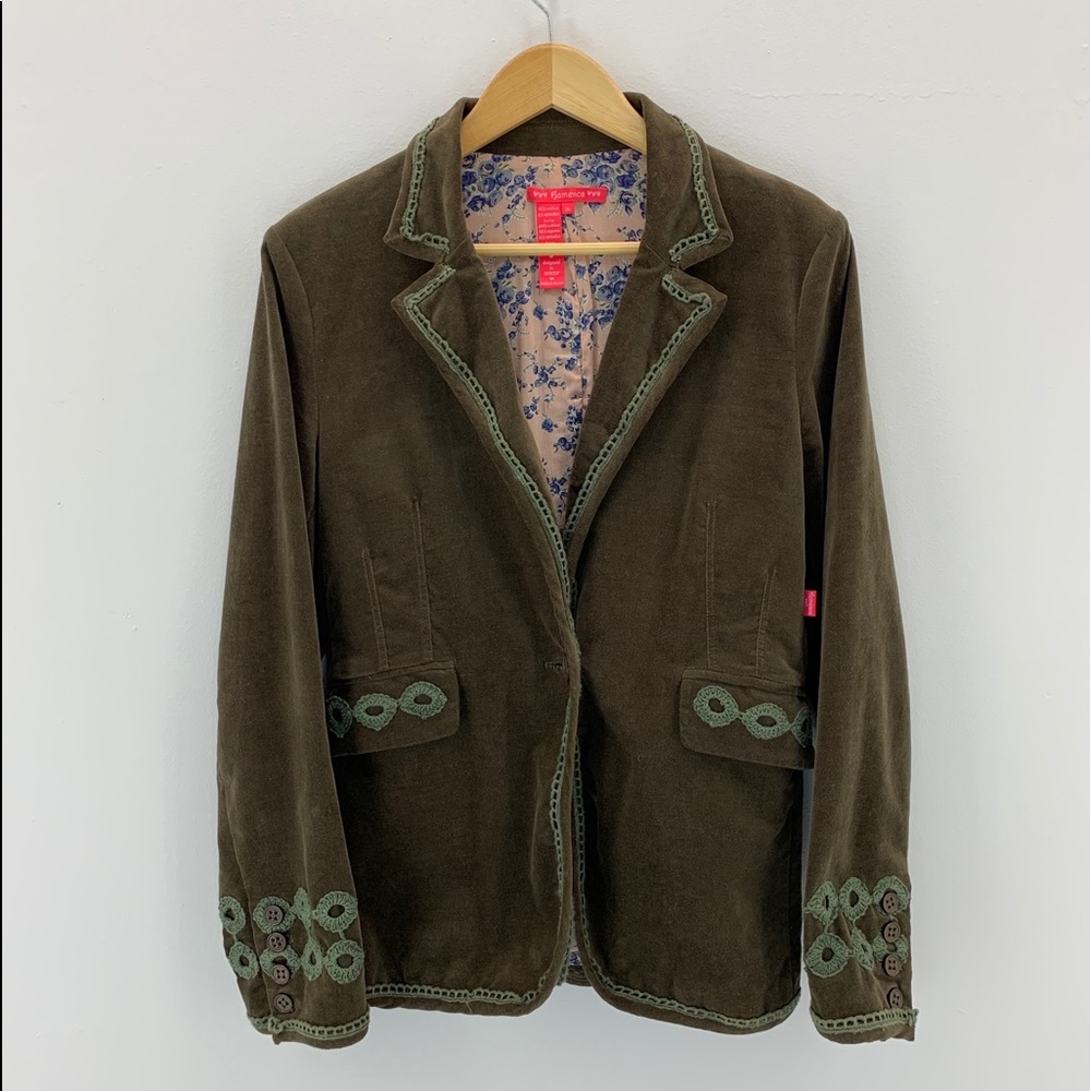 VELVET BLAZER WITH EMBROIDERED DETAILS,  MEDIUM